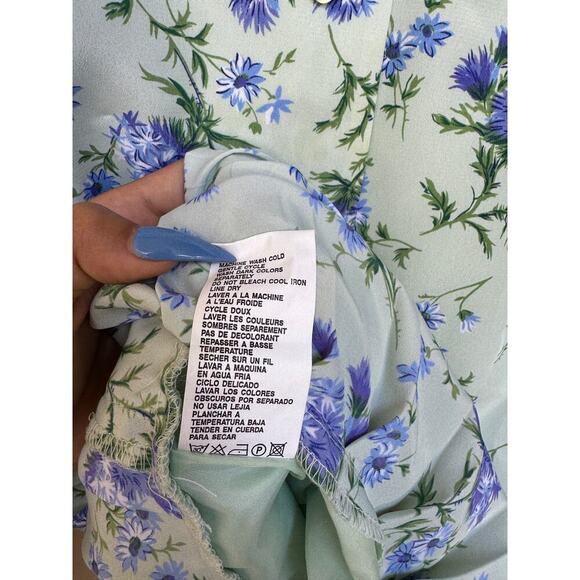 Leslie Fay 90s Grandmacore Prairie Midi Dress 14/Blue Floral Lace Collar - Picture 6 of 9